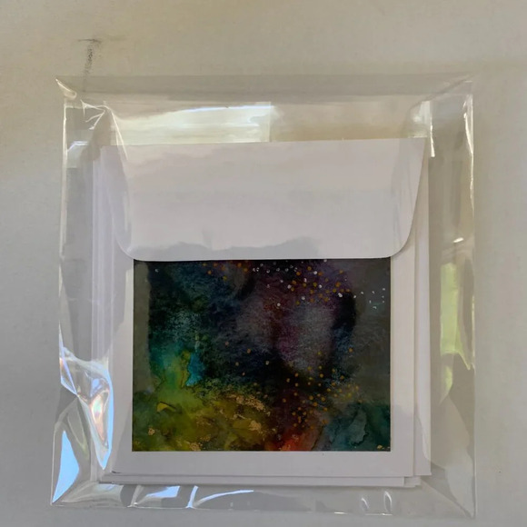 OOAK Handmade Abstract Watercolor Card Set - 6 Blank Note Cards 24K gold leaf - Picture 12 of 12
